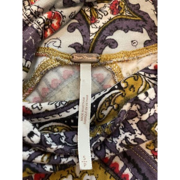 Free People Size S Chase Me Paisley Print Mock Neck Long Sleeve Top Blue Gold - Picture 3 of 6